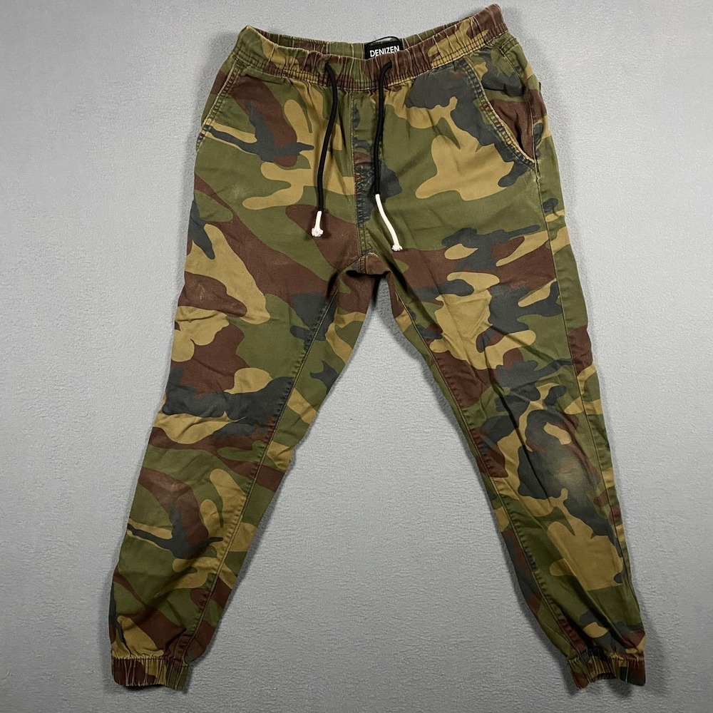 Denizen Levi's Jogger Pants Mens XS Camo Green Brown‎ Elastic Waist Cuffed Hem